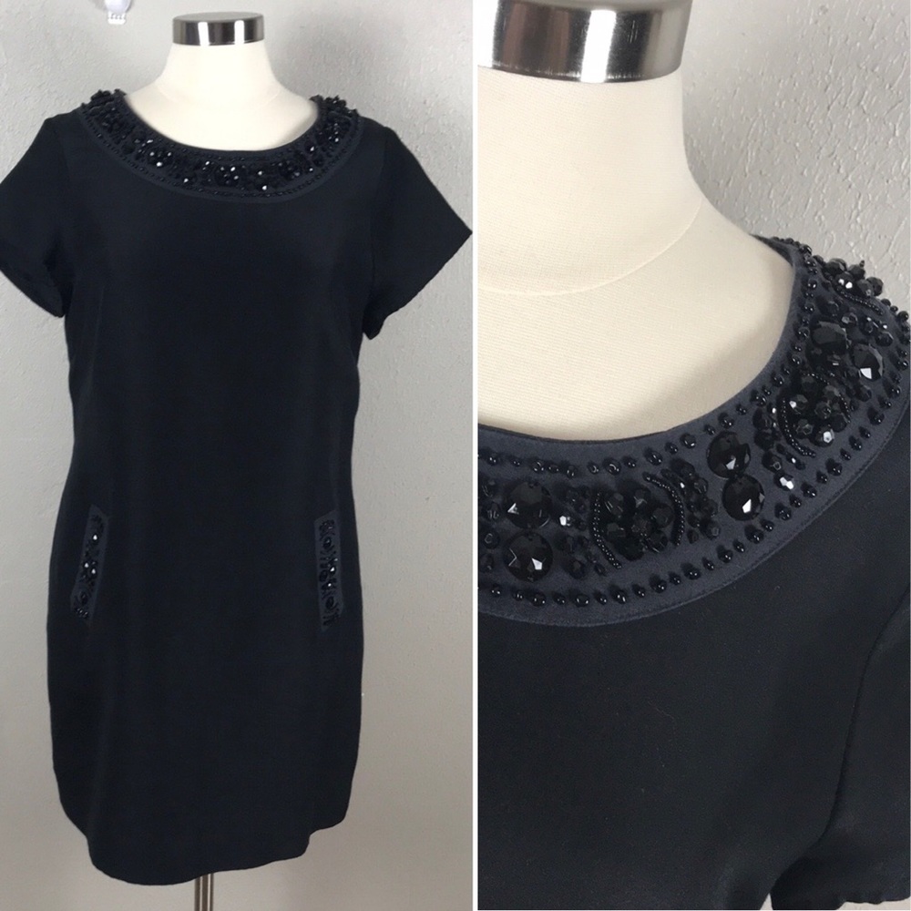Boden Silk Cotton Beaded Cocktail Shift Dress